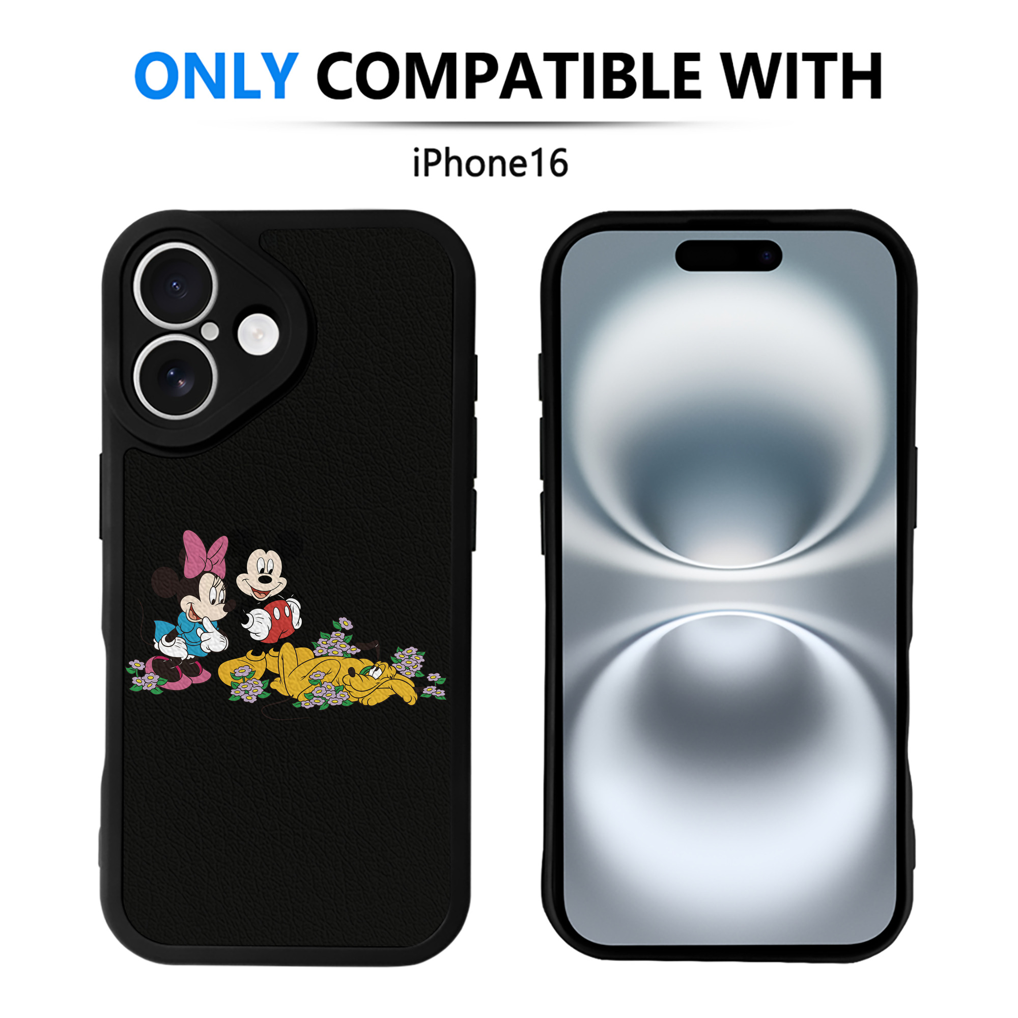 （画像用） ミッキーマウス Mickey Mouse 【iPhone 16シリーズ対応】シリコンスマホケース（レザー調） 材質：シリコン